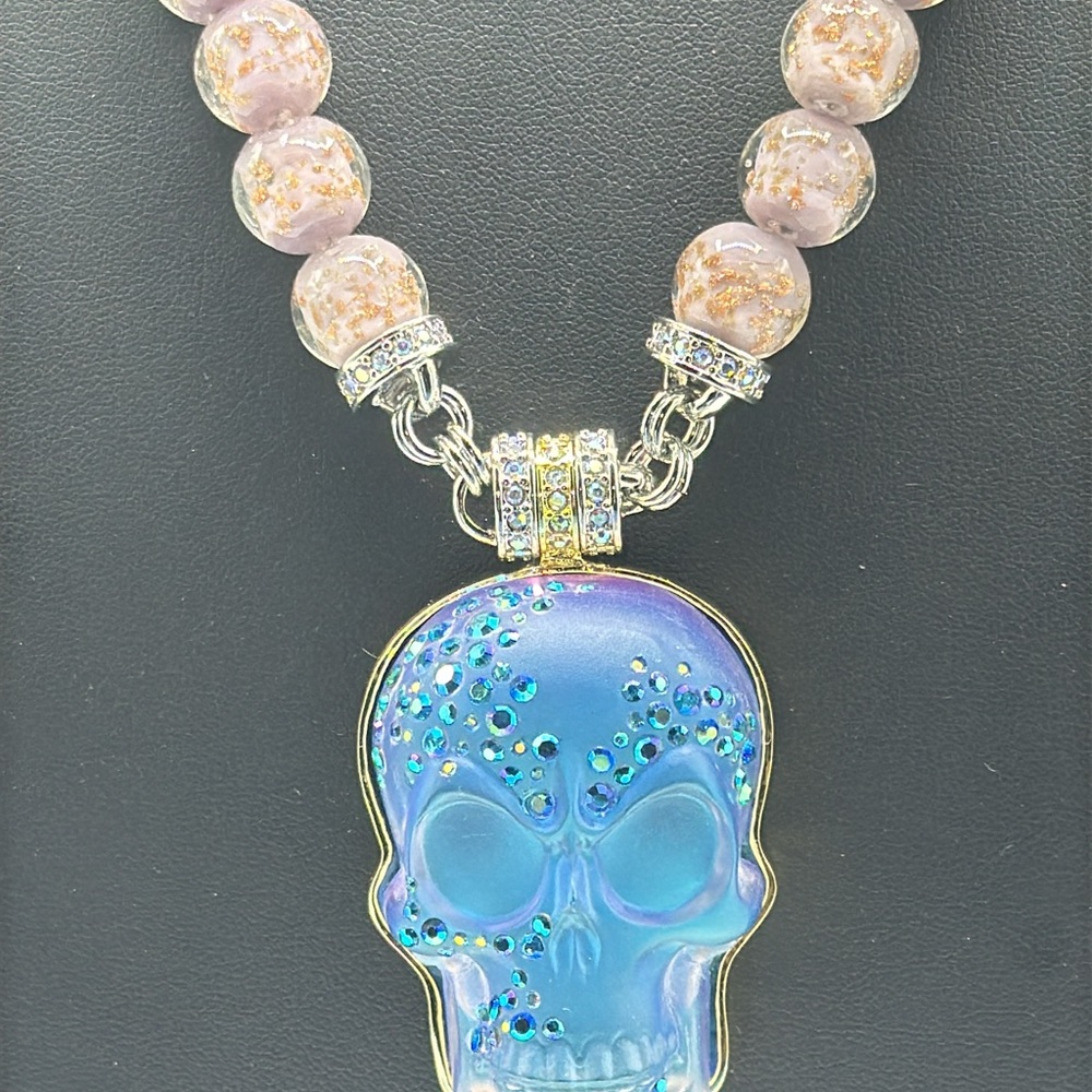 Kirk’s Folly Blue and Pink Skull Pendant Necklace - Picture 2 of 7